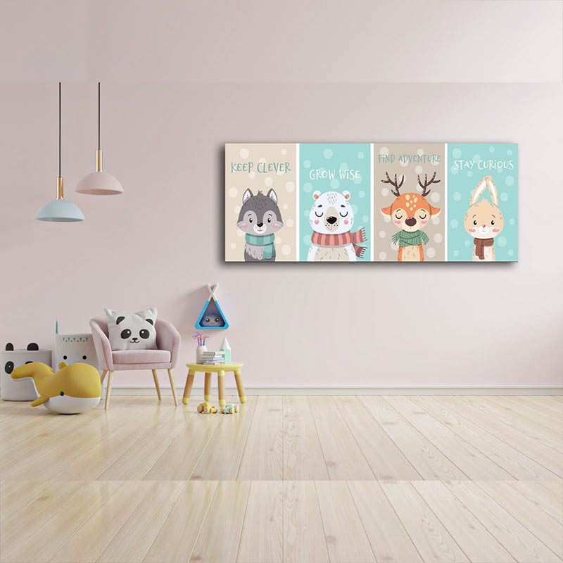 تابلو با عکس چهار حیوان اتاق کودک