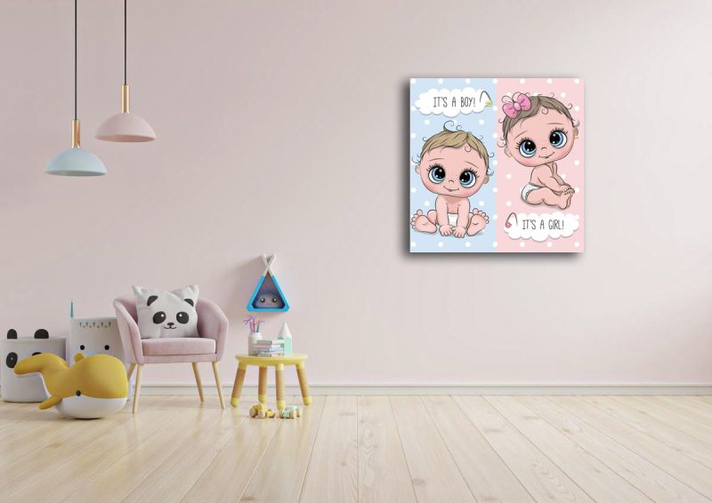تابلو اتاق کودک دختر و پسر صورتی آبی