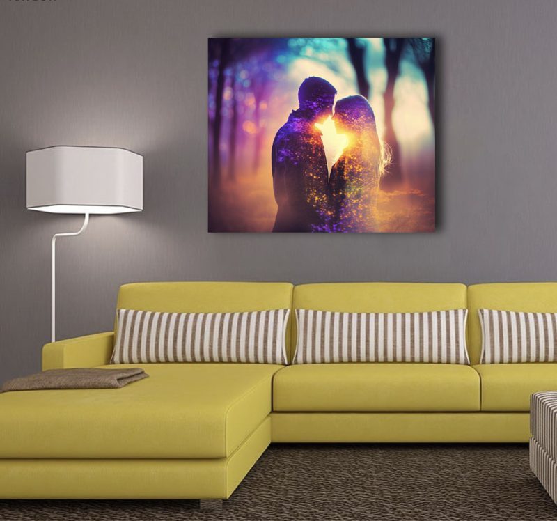 تابلو شاسی با طرح عاشقانه رنگی روی دیوار
