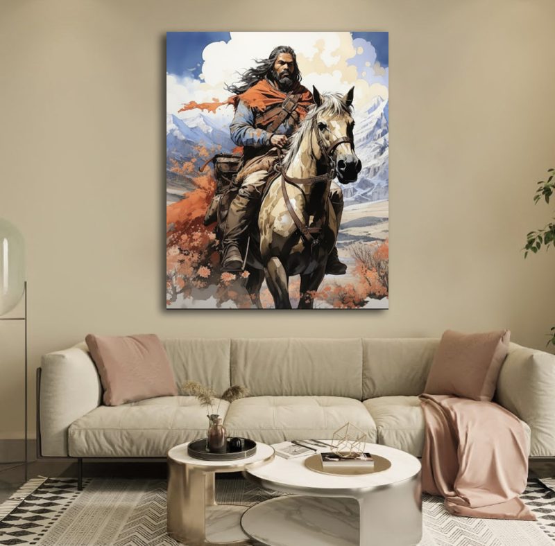 تابلو شاسی نقاشی مرد اسب سوار